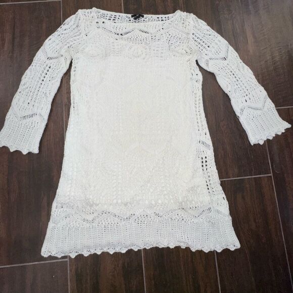 H&M Off-White Crocheted Cotton Dress with Liner – sz M EUC - Picture 5 of 17